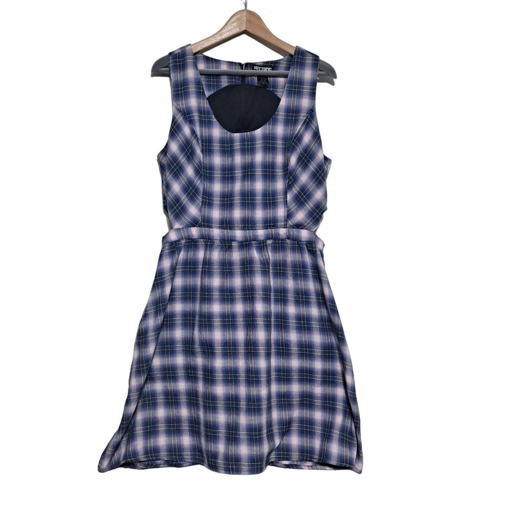 Hot topic Dress Women Size XL Plaid Cut Out Sleeveless Skater Grunge Blue Black